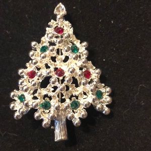 Silver tone Christmas tree brooch
